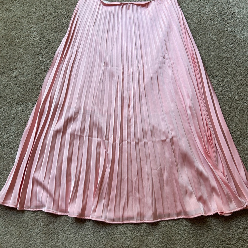 Pleated A-Line Midi Skirt - Pink